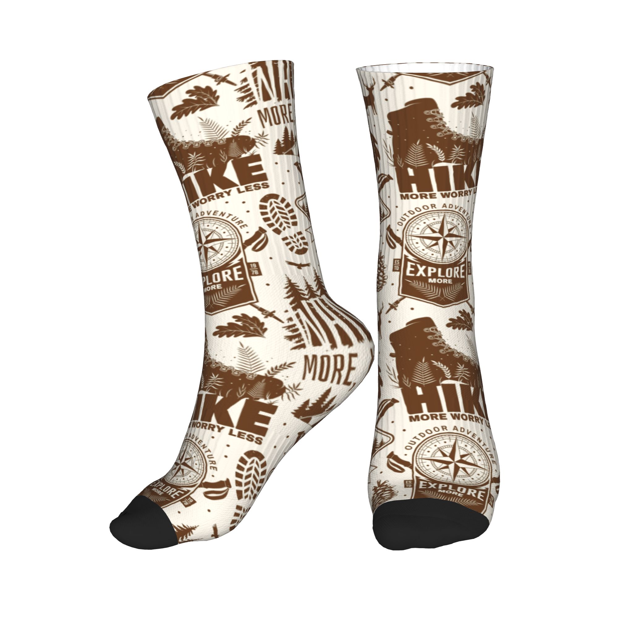 Dress Sock Men - クールなメンズヴィンテージブラウンハイキングブーツシームレスプリントドレスソックスユニセックス通気性暖かい3Dプリントクルーソックス