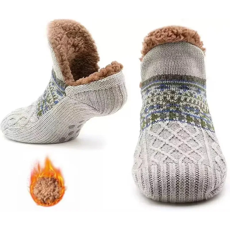 Dress Sock Men - 男性と女性のための屋内フリースソックス,滑り止め,ニット,暖かい,家庭,寝室,睡眠,カーペット,ヨガ,スリッパ,冬