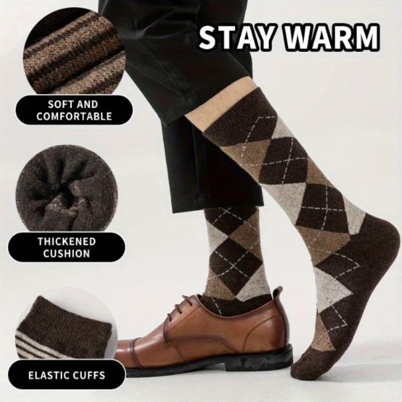 6足組ヴィンテージブラウンアーガイルストライプクルソックス、 - Dress Sock Men のレビューと価格