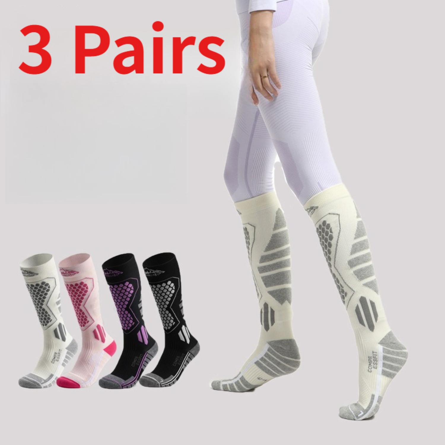 3足組スキーソックス 冬用保温圧縮ニーハイソックス 男女兼用 - Thermal Sock Winter のレビューと価格