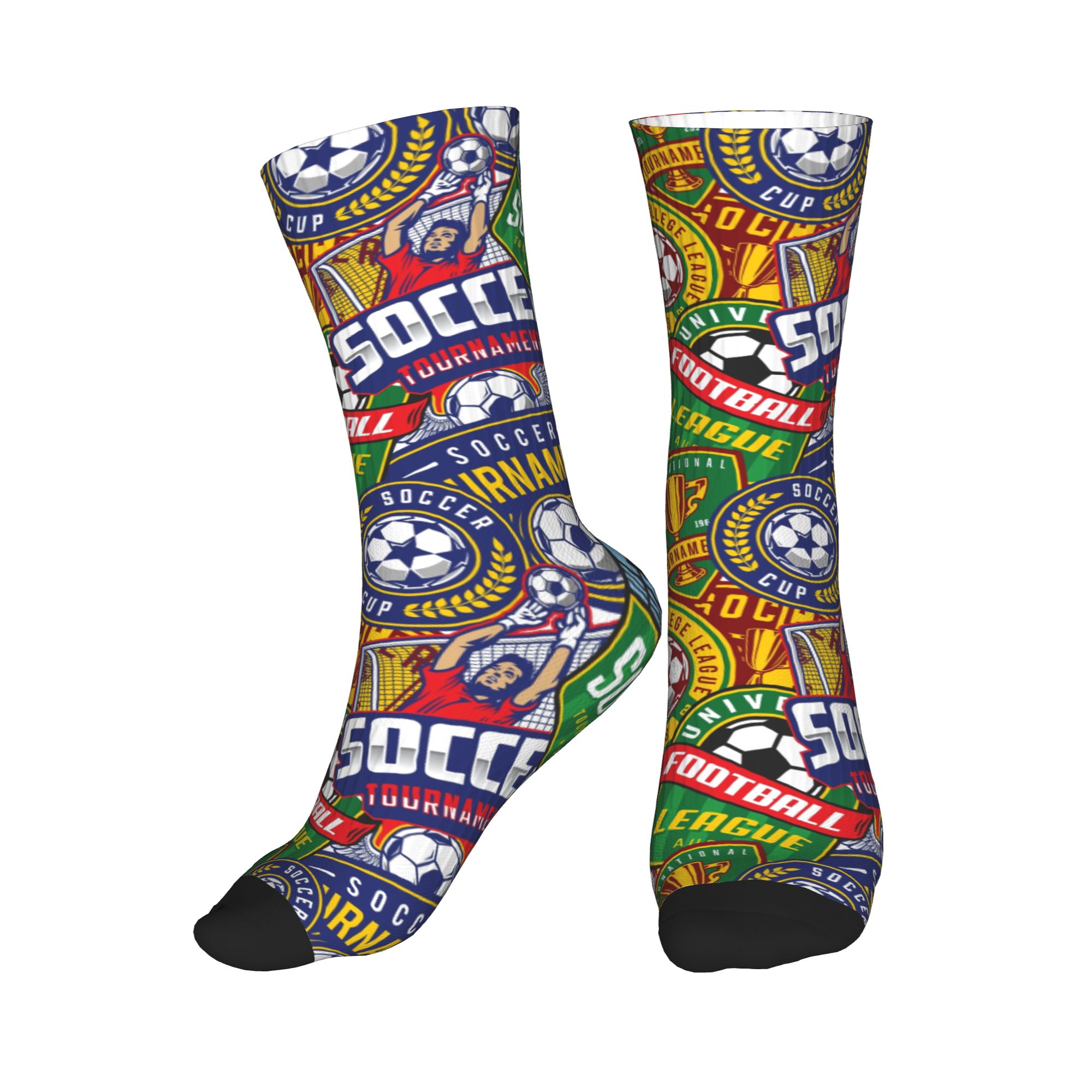 レトロサッカーバッジ緑赤スポーツシームレスプリントドレスソッ - Dress Sock Men のレビューと価格