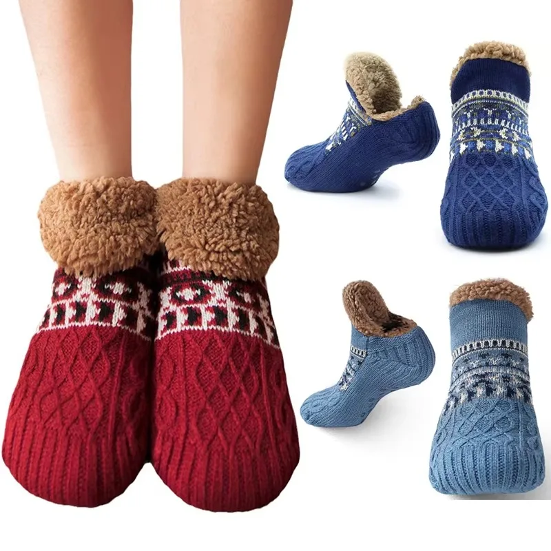 男性と女性のための屋内フリースソックス,滑り止め,ニット,暖 - Dress Sock Men のレビューと価格