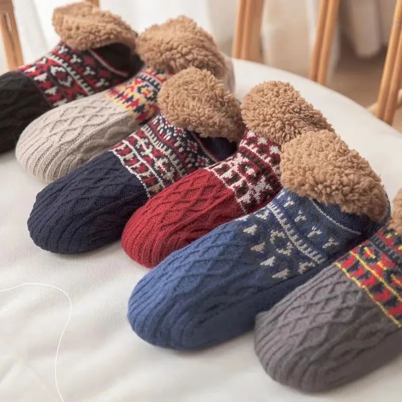 男性と女性のための屋内フリースソックス,滑り止め,ニット,暖 - Dress Sock Men のレビューと価格